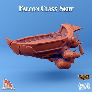 Falcon Class Skiff - 28mm/32mm/35mm Version Arcane Minis - Skies of Sordane - Airship Campaign -Playable - Dungeons and Dragon, Frigate