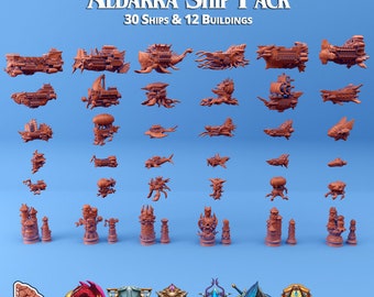 Aldarra Ship Pack - ALL ships and Buildings- Fleet Scale | Arcane Minis - Skies of Sordane - Airship Skies Ablaze - D & D, Spelljammer