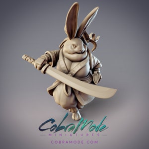 Indigo Jade - Guanghan Rabbit Swordswoman Rabbit Folk Samurai Cobramode Dungeons and Dragons/ RPG /Resin Miniature/Pathfinder/32mm
