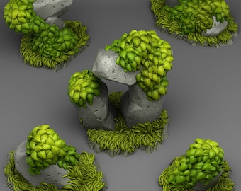 Grassy Rocks Terrain Set, 28/32mm RPG, Dungeons and Dragons, Pathfinder