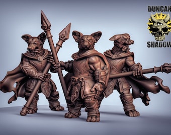 Resin 28mm Corgi Spear Fighters Miniatures, Tabletop RPG Set of 3