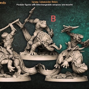 Infantería de jinetes salamandras, miniatura de resina popular de rana de 32 mm - para mazmorras y dragones D&D o juegos de mesa, gremio artesanal