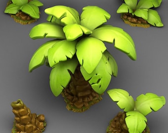 Jungle Palm Trees Terrain-Set of 5 Dungeons and Dragons, Pathfinder, Tabletop Gaming 28/32mm Terrain RPG Vol 4 3D Printed Plants & Rocks