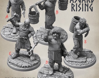 Midgard Viking Men Villagers- Asgard Rising 3D Printed Resin Miniature | Dungeons and Dragons | Pathfinder | Cthulhu | War Gaming | Model