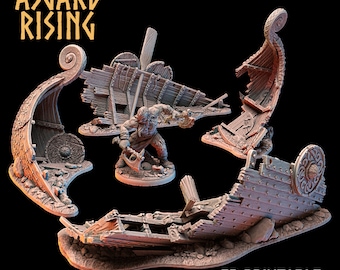 Drakkar Wreck Scatter Terrain Viking Boat Wreck Dungeon & Dragons, DnD, 32mm, Pathfinder, Role Playing Games, Tabletop Scenery