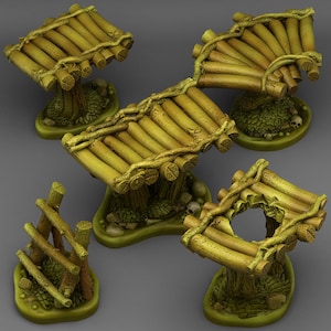 Modular Swamp Bridges Stone Plants Terrain Set of 5 Dungeons and Dragons, Pathfinder, Tabletop Gaming 28/32mm Terrain RPG