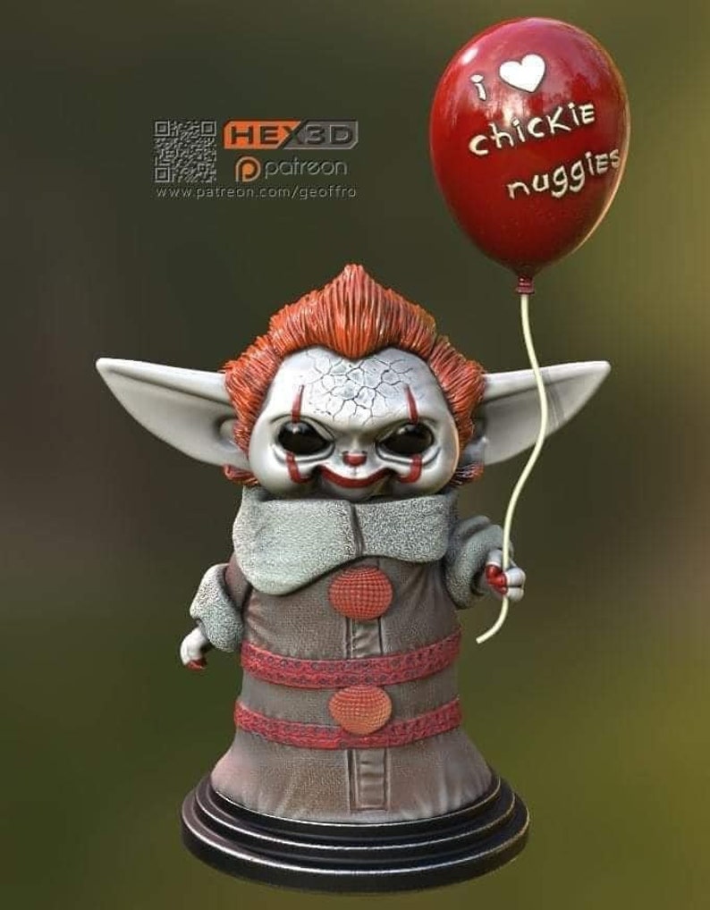 Baby Pennywise /Baby Yoda Mash Up UNPAINTED Resin 3D Printed Figurine image 1