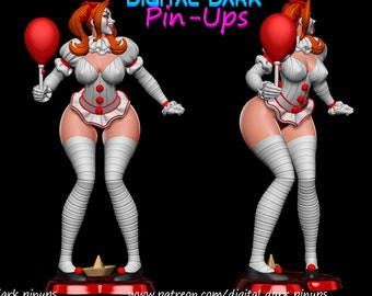 Fan Art Jester IT Girl, SFW and NSFW Versions, Pin Up Figure, Digital Dark Pin Up Unpainted