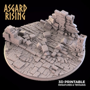 Ruins 100mm Round Base, Diorama Display Base Asgard Rising, Table Top Gaming, RPG