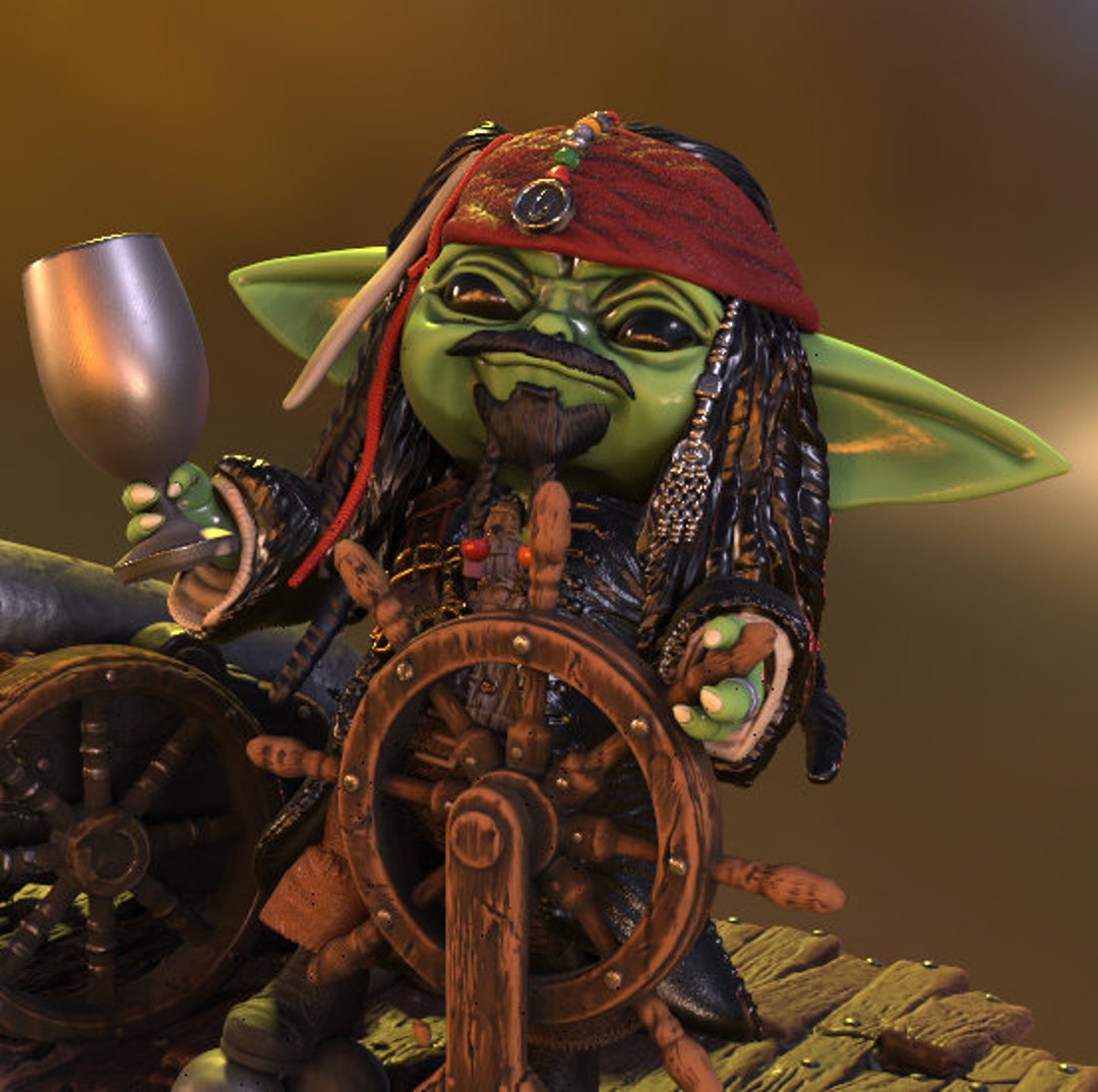 Captain Jack Sparrow Grogu Pirates/baby Yoda Mash up Unpainted Resin 3D