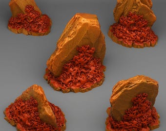 Hell Coral Rocks Terrain-Set of 5 Dungeons and Dragons, Pathfinder, Tabletop Gaming 28/32mm Terrain RPG Vol 4 3D Printed Plants & Rocks