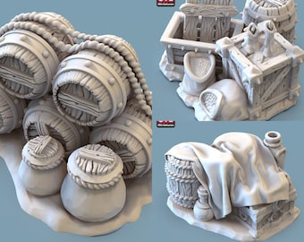 Fantasy Props Set #1 of 3 Supply Piles Dungeons and Dragons, Pathfinder, Tabletop Gaming 28mm Terrain RPG