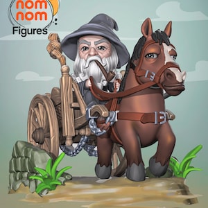 Chibi Gandalf and Cart 3D Printed Statue Kit | Garage Kit | Model Kit | designed by Nomnom Figures