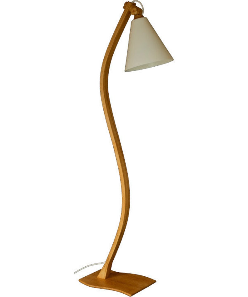 BellA White Modern floor standing handmade lamp, unique wooden oak or white base, specific poll made by gluing several layers of veneer. image 5