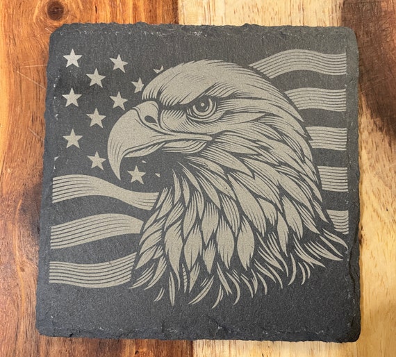 SLATE - American Eagle coaster, rough edges, 4” x 4”