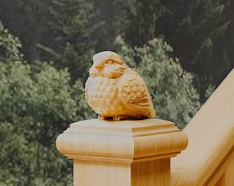 Sparrow Bird finial for staircase newel post, Carved Decorative Newel post cap from oak, Post Topper Wood Carving Bird Figure for Staircase