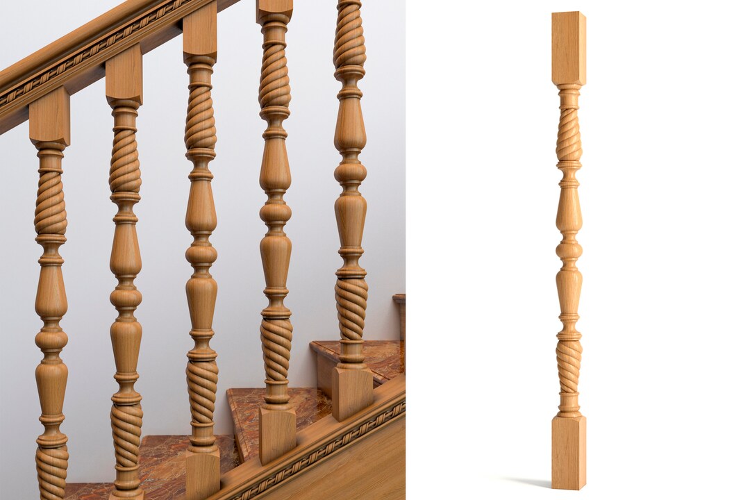Spiral Decorative Spindle for Stairs, Carved Interior Baluster From Oak ...