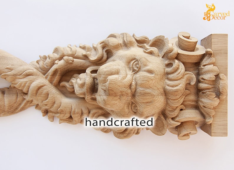Lion Corbels 2 pc. Carved from Natural Solid Oak, Lion Wood Brackets, Victorian wooden Fireplace Surround image 8