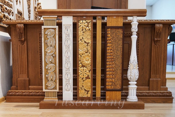 Balaustres de madera de diseño tallado para escaleras -  México