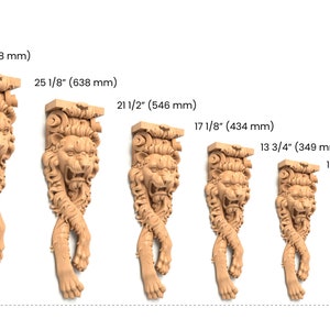 Lion Corbels 2 pc. Carved from Natural Solid Oak, Lion Wood Brackets, Victorian wooden Fireplace Surround image 4