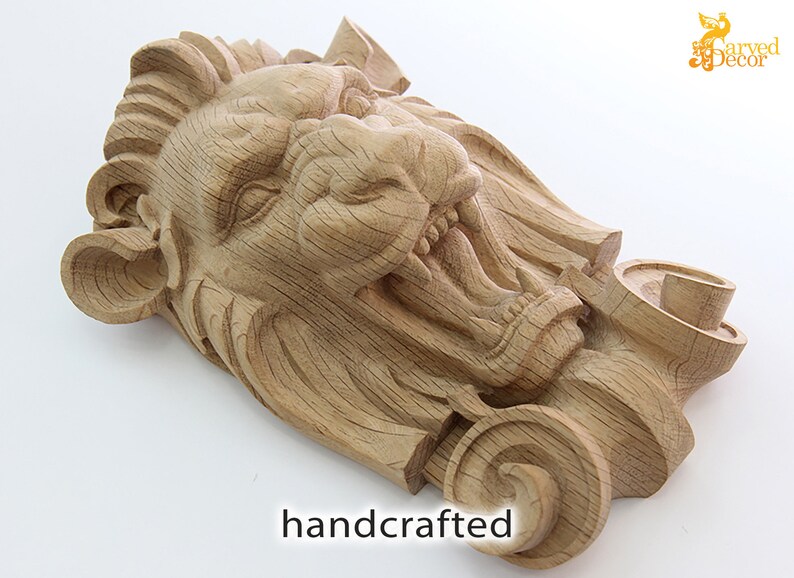 Lion head wood carving Solid wood carved rosette Etsy
