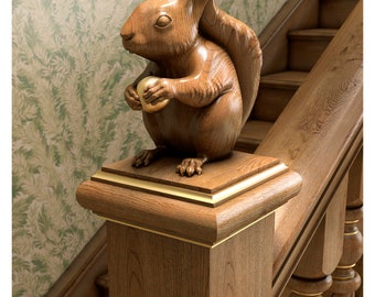 Carved decorative finial Squirrel, Wooden Squirrel statue cap, Stairsupplies
