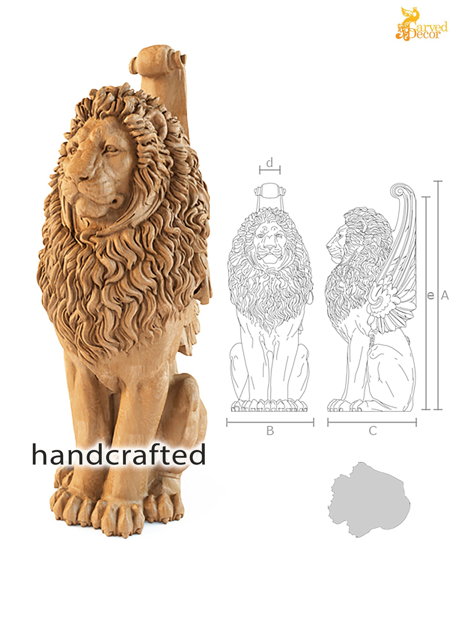 Large Decorative Newel Post Wood Carved Lion for Stairs Etsy