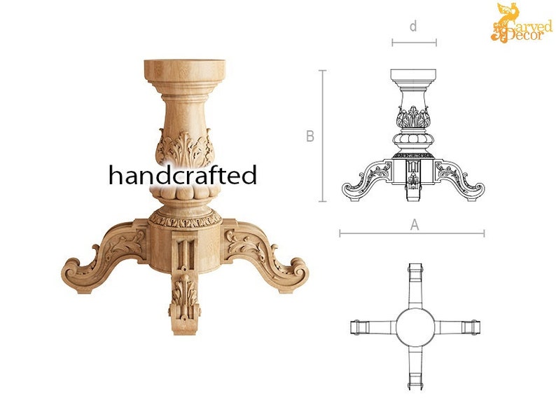 Unique Wood Pedestal Table Base Unfinished Central Table Leg Etsy