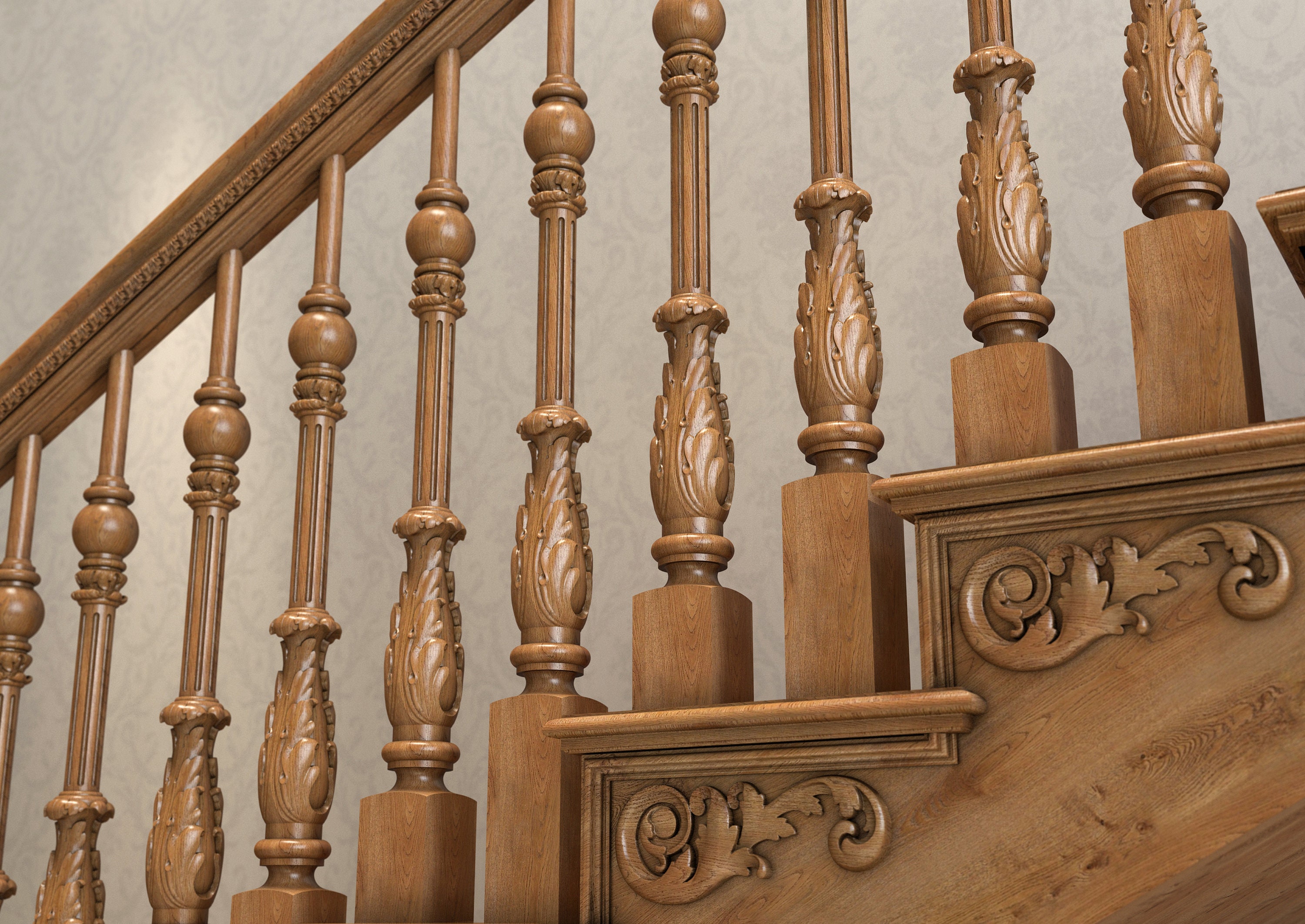 Balaustre de madera tallada de lujo para escaleras -  México