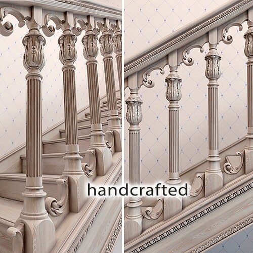 Wood Stair Railing Antique Baluster Design Wooden Interior Etsy