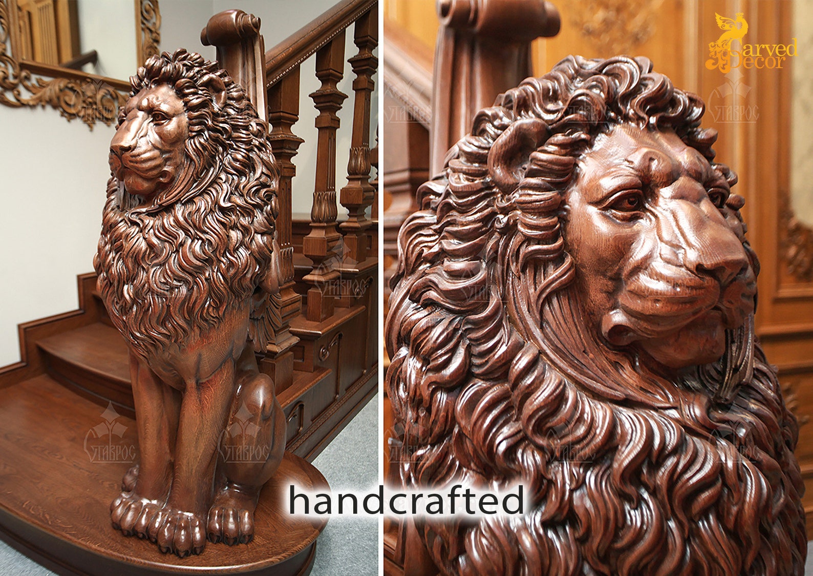 Large Decorative Newel Post Wood Carved Lion for Stairs Etsy