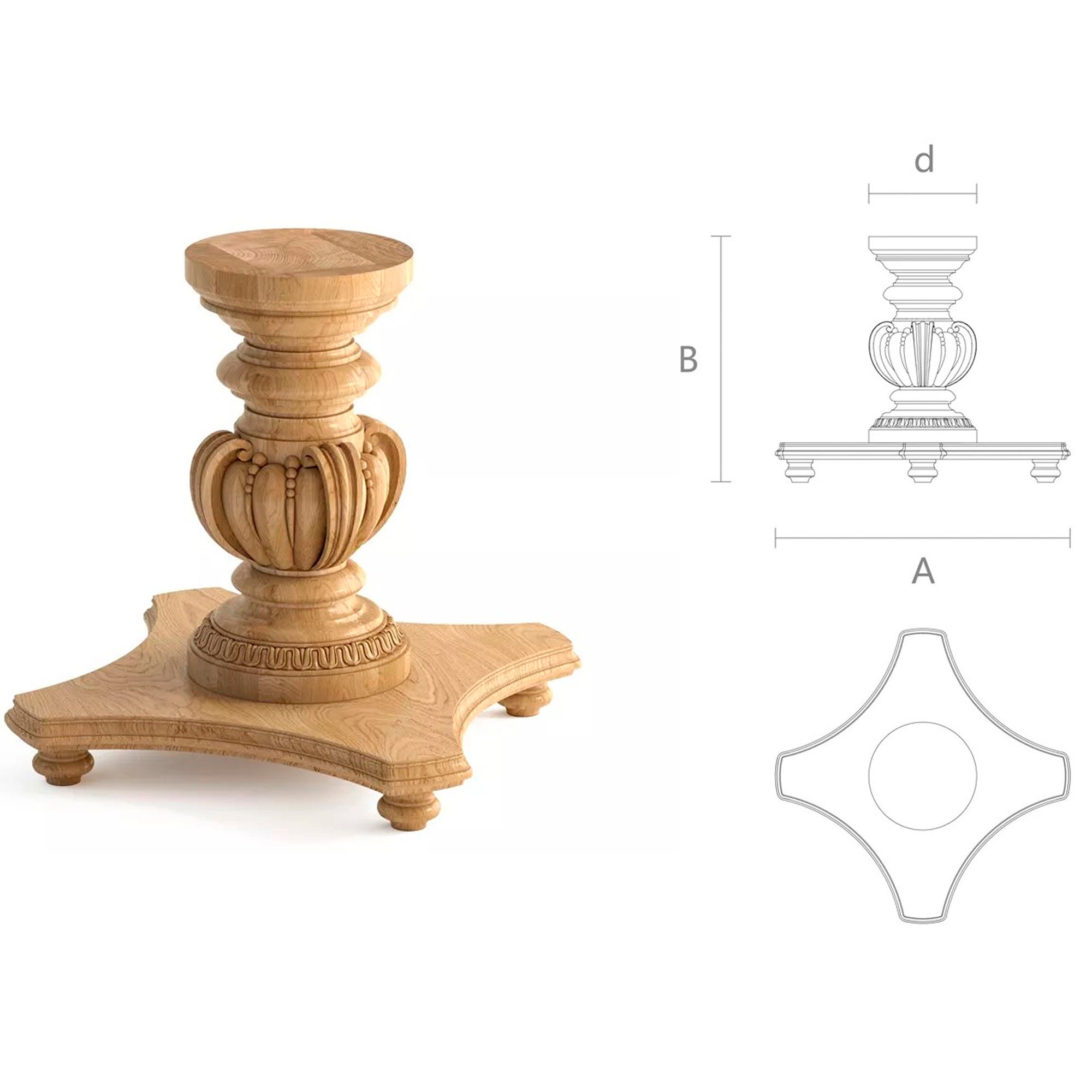 Unique Wood Pedestal Table Base Unfinished Central Table Leg