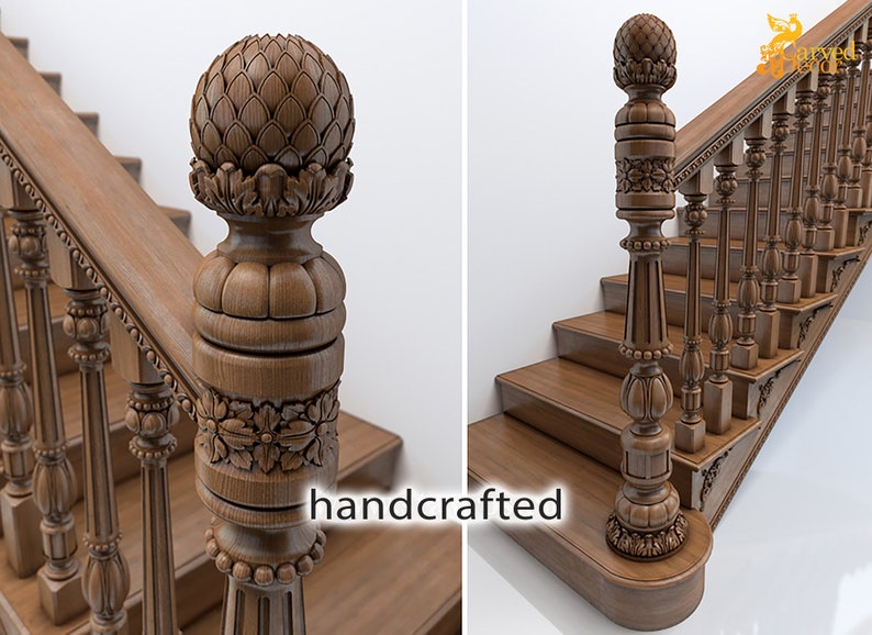 Decorative round oak newel post Etsy