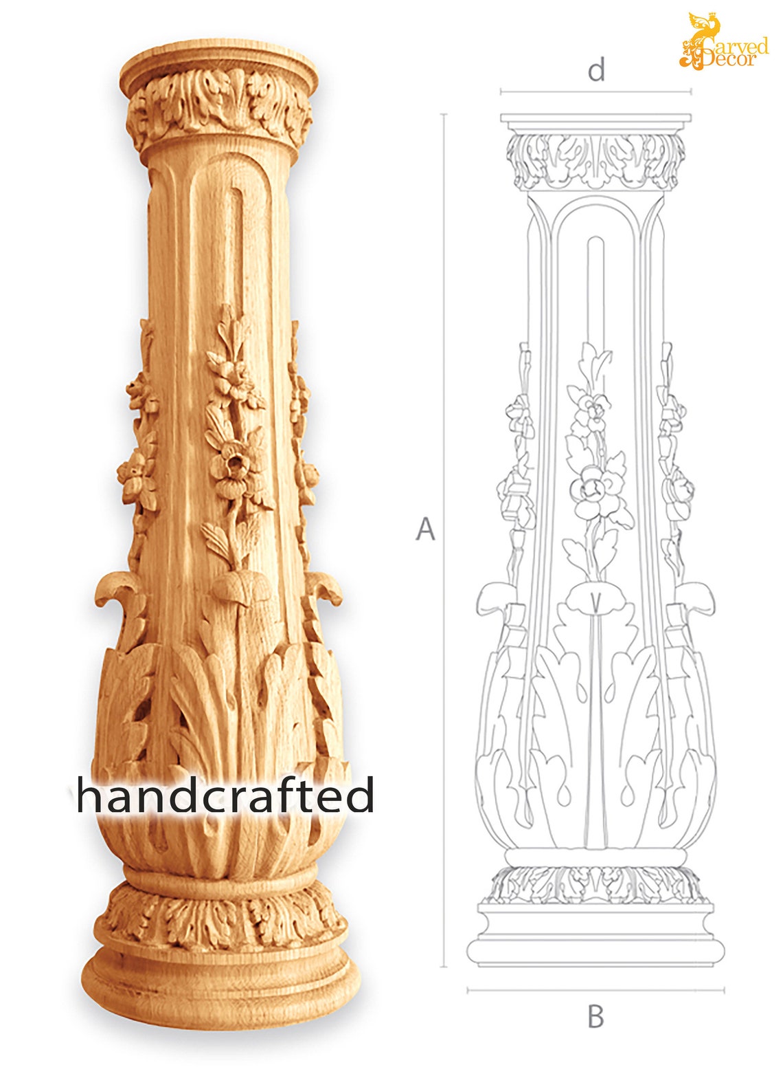 Hand carved wooden round newel post for stairs Etsy