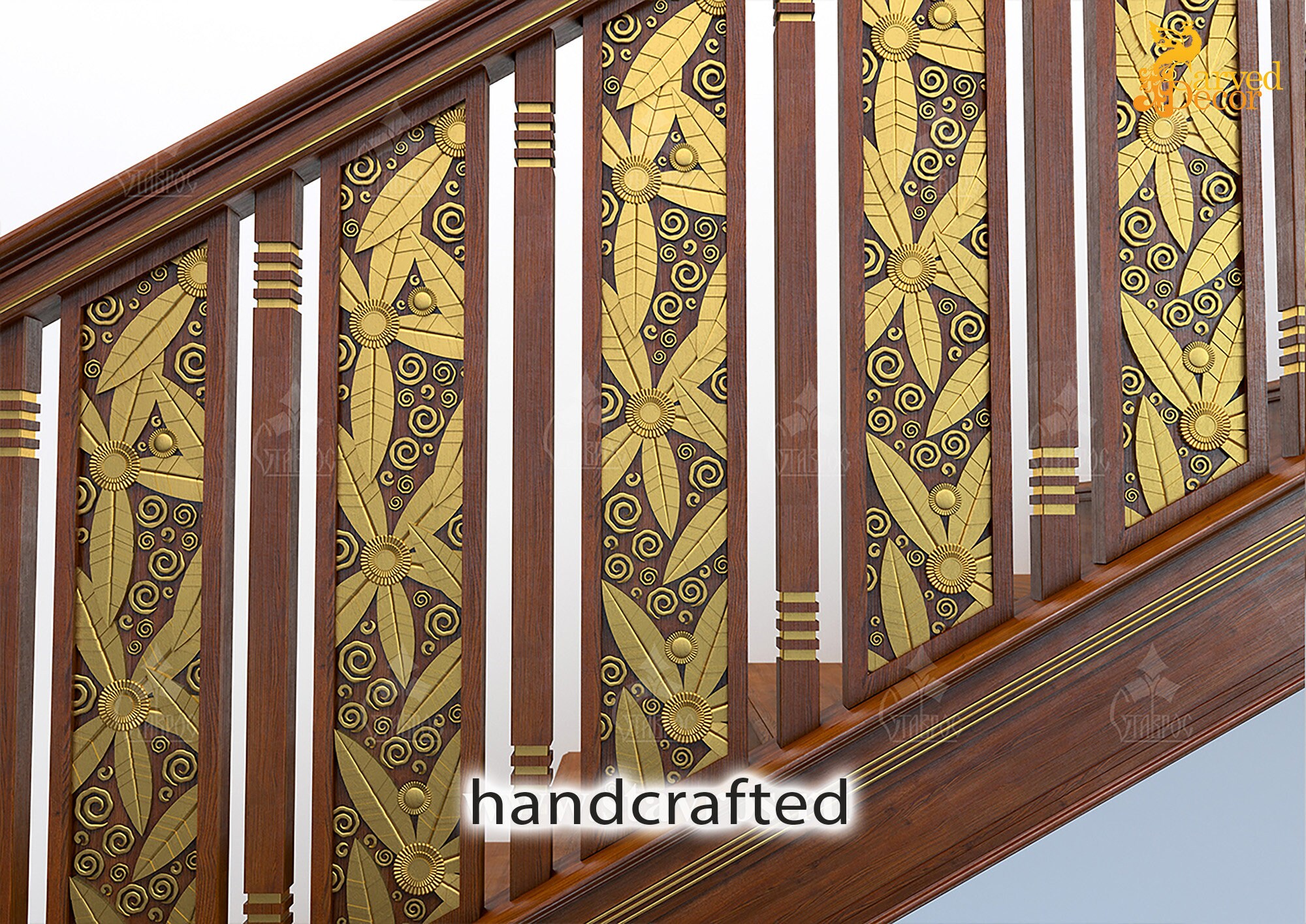 Art Deco Baluster From Oak Floral Desing Spindle for Etsy Australia