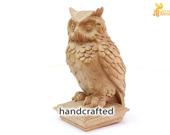 Owl wood carving 10", Carved wood owl, Owl Wooden Finial for Staircase Newel Post, Owl statue of wood