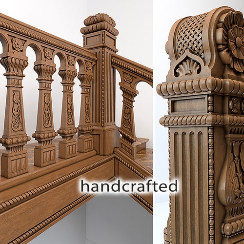 Fancy Staircase Design Wooden Baluster Floral Stair Wood Etsy