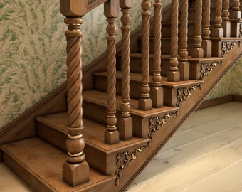 Twisted newel post for stairs 47" (4"x4"), Oak newel post Classic