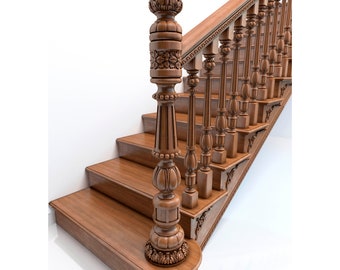 Ornate Round Newel Post, Wooden Staircase Decorative Post
