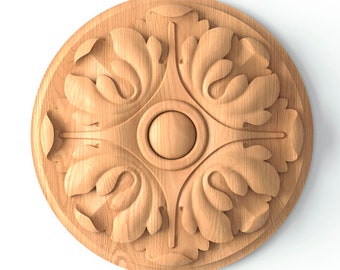 Round Carved Wood Rosette Oak Beech 2"-6"