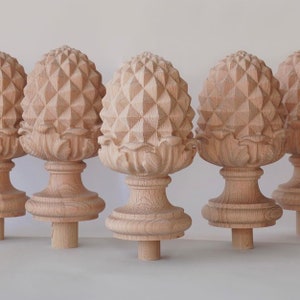 Wooden pineapple finials (SET of 3), Unfinished newel post topper