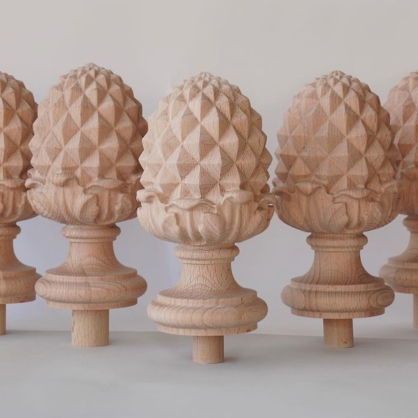 Wooden pineapple finials (SET of 3), Unfinished newel post topper