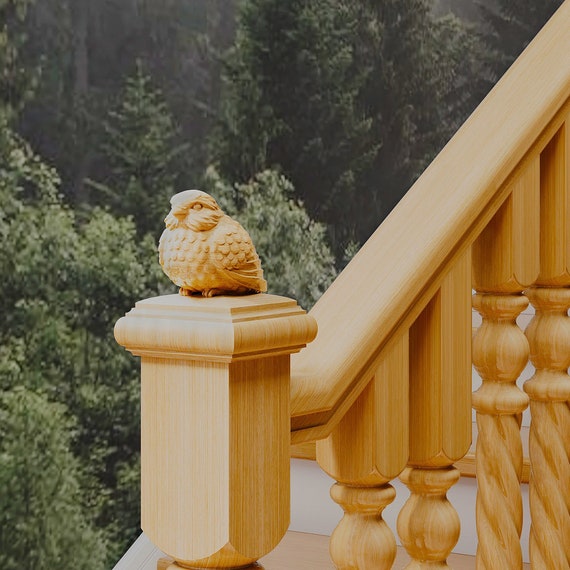 Sparrow Bird Finial for Staircase Newel Post, Carved Decorative