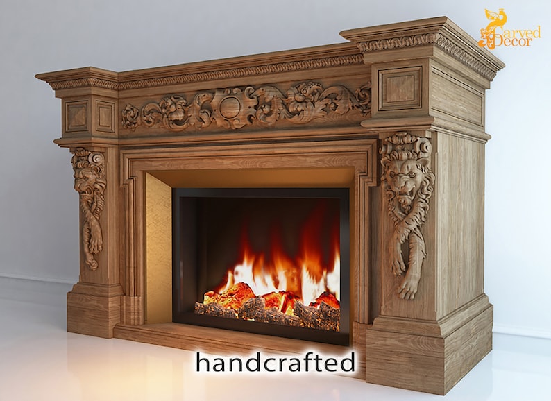 Lion Corbels 2 pc. Carved from Natural Solid Oak, Lion Wood Brackets, Victorian wooden Fireplace Surround image 9