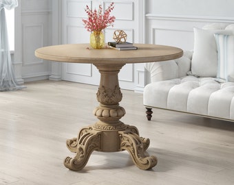 Unique Wood Pedestal Table Base, Unfinished Central Table Leg