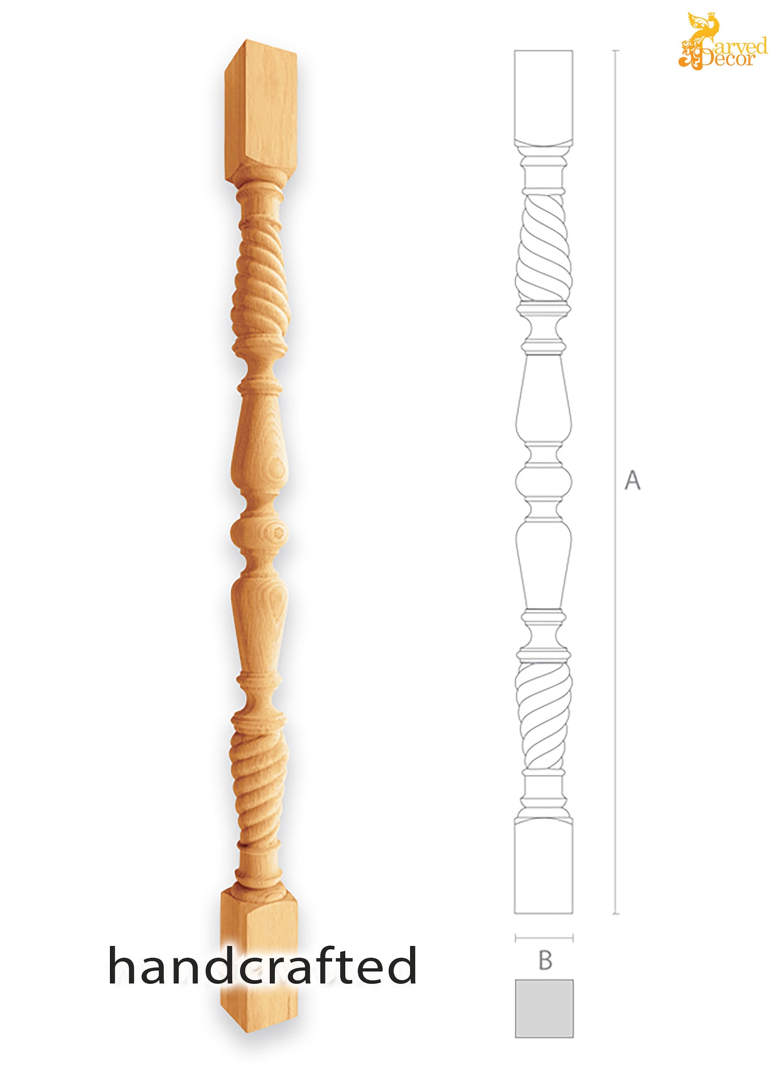 Spiral Decorative Spindle for Stairs, Carved Interior Baluster From Oak ...