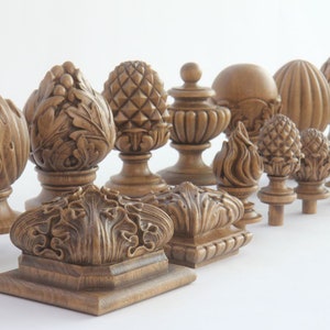 Wood Newel Post Caps (3 pc), Ornate Decorative Newel Post Wooden Finial