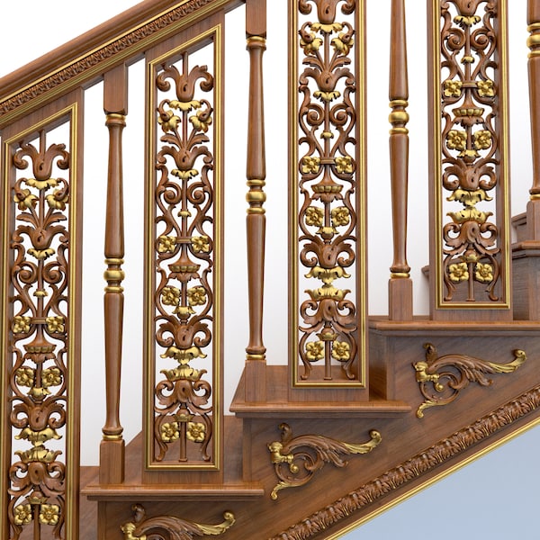 Architectural Openwork Wooden Baluster, Baroque Bannister For Staircase