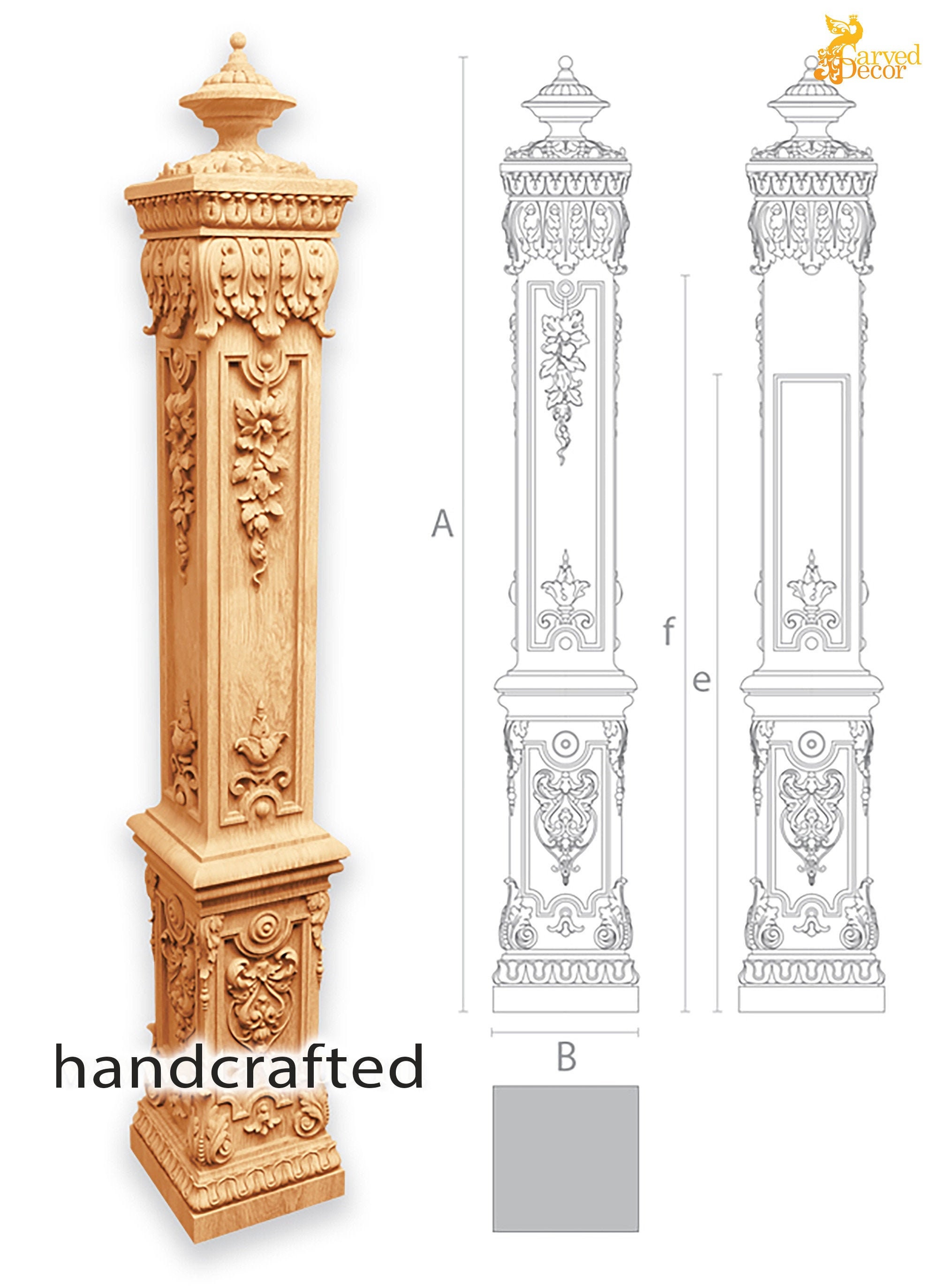 Caja tallada de alta calidad poste newel escalera de | Etsy