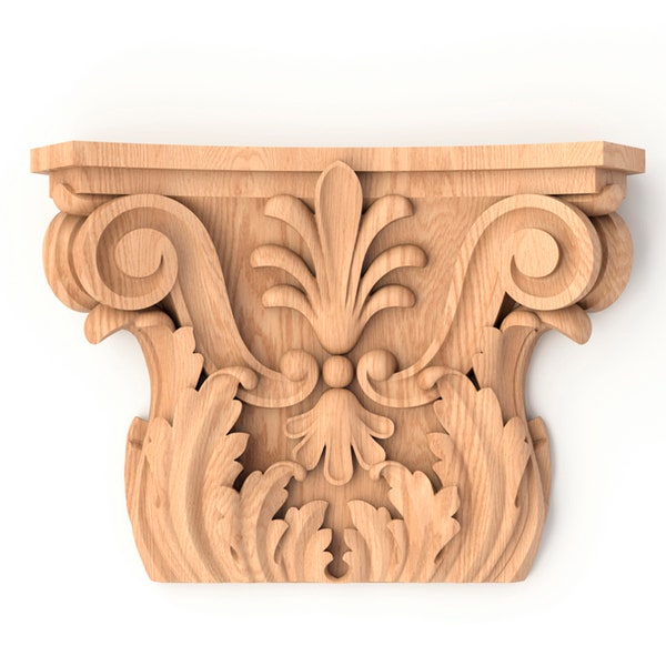 Mensola in legno intagliato in stile corinzio, capitello decorativo